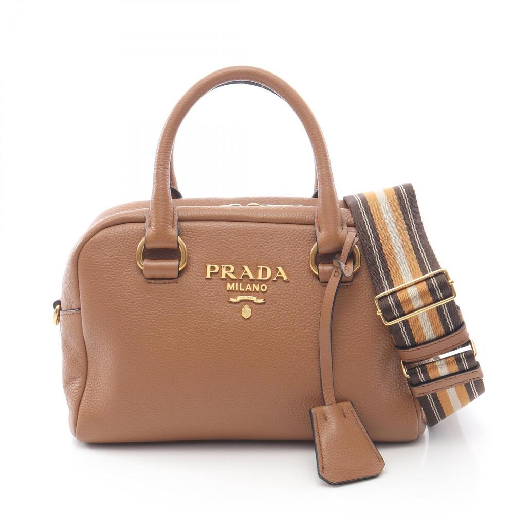 Prada Vitello Phenix leather Boston shoulder bag caramel brown